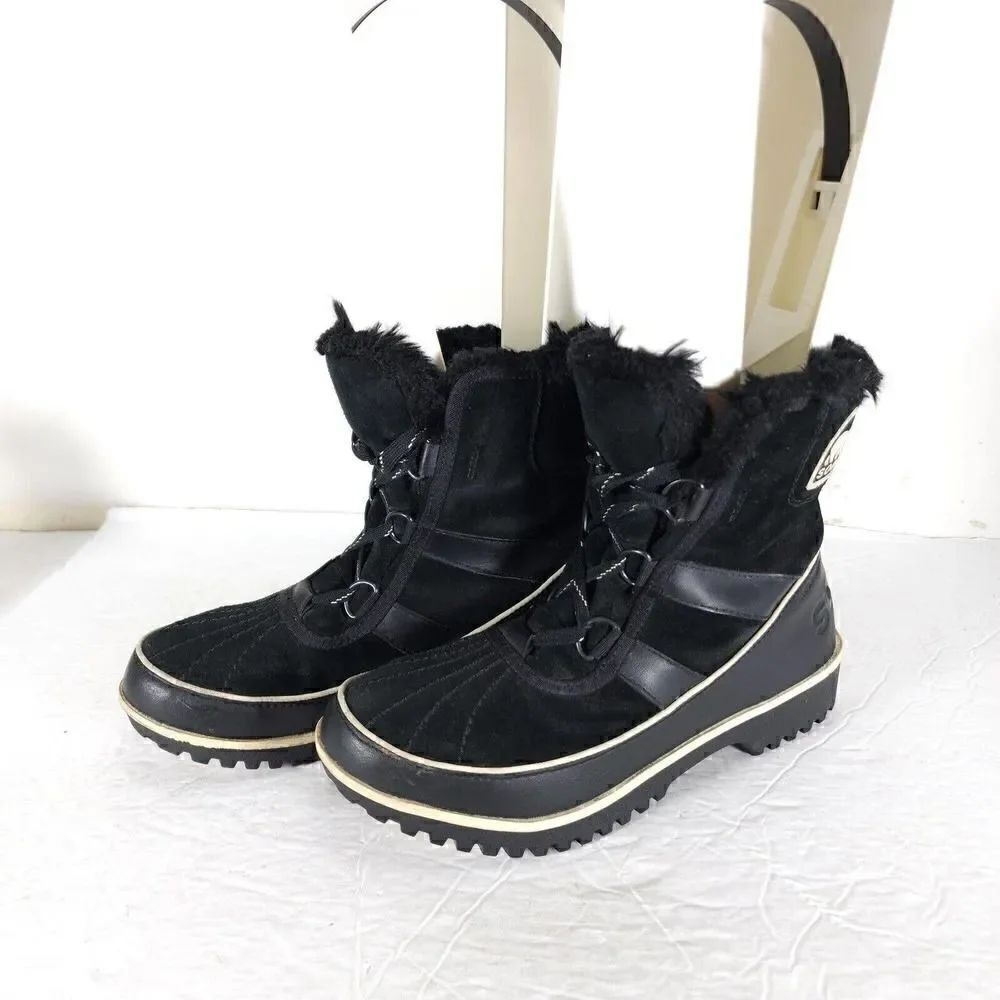 Sorel Women's TIVOLI II US 7 Black Suede Faux Fur Lined Winter Snow Boots
